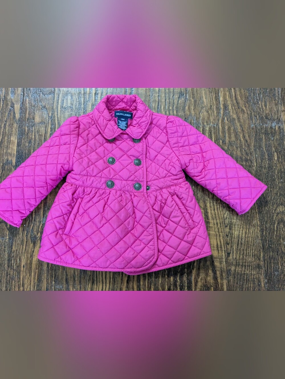 Ralph Lauren Girls Quilted Double-Breasted Pink Peacoat